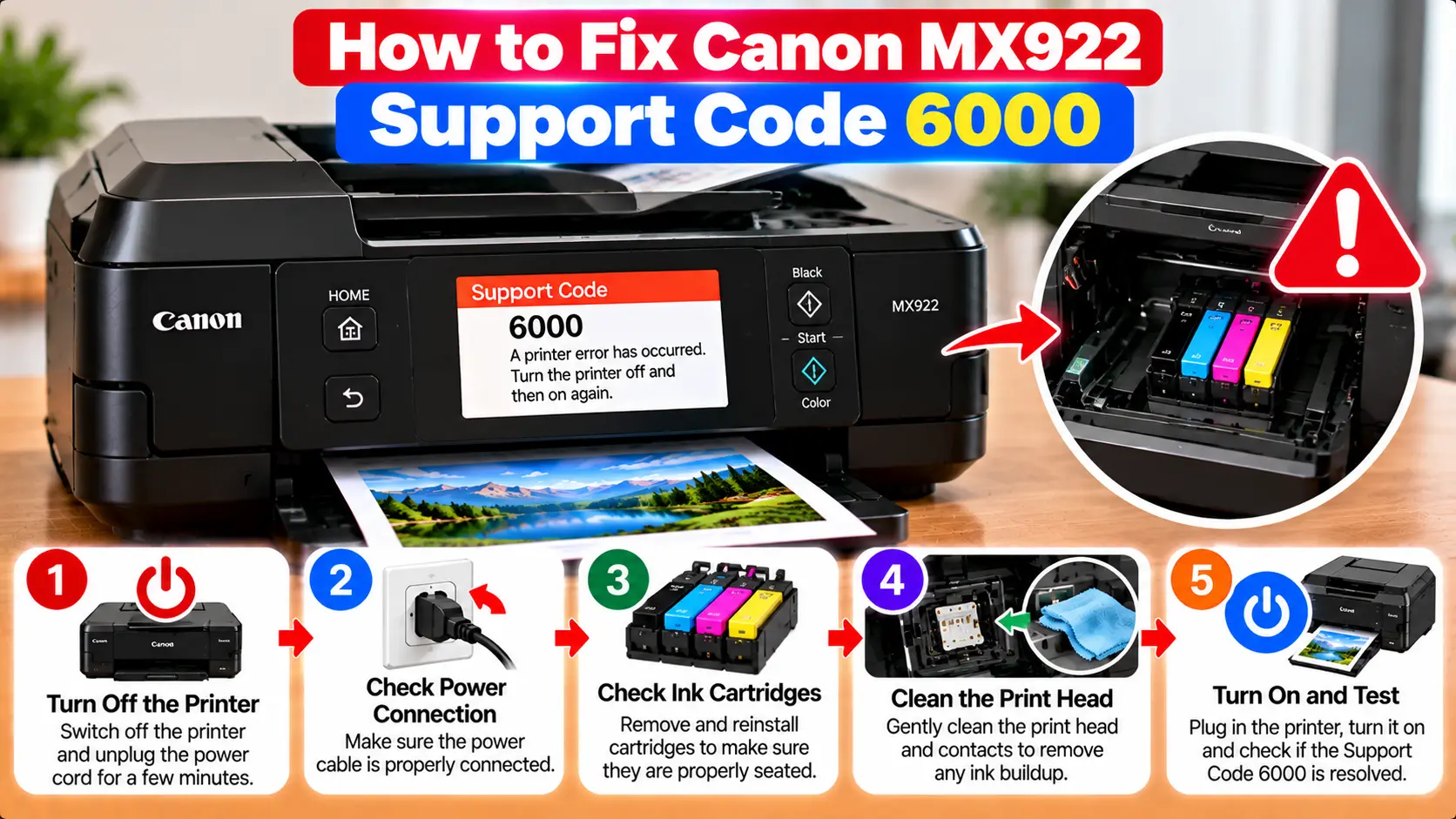 Canon MX922 support code 6000 troubleshooting