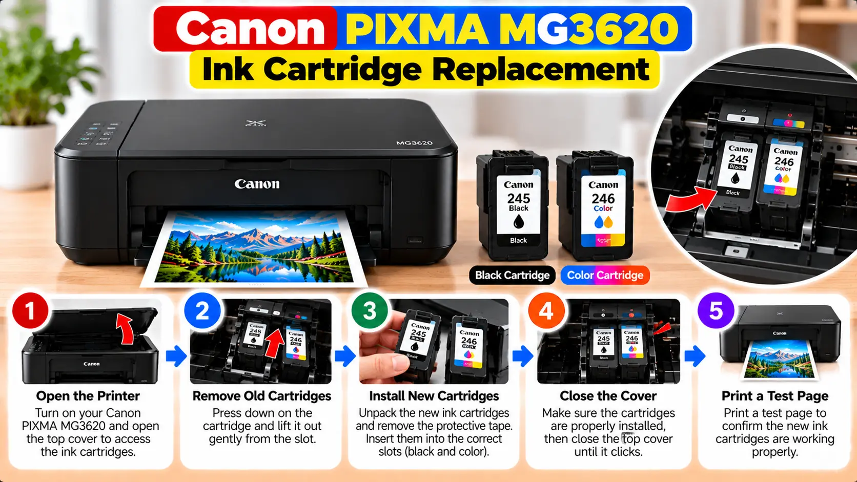 Canon PIXMA MG3620 ink cartridge replacement