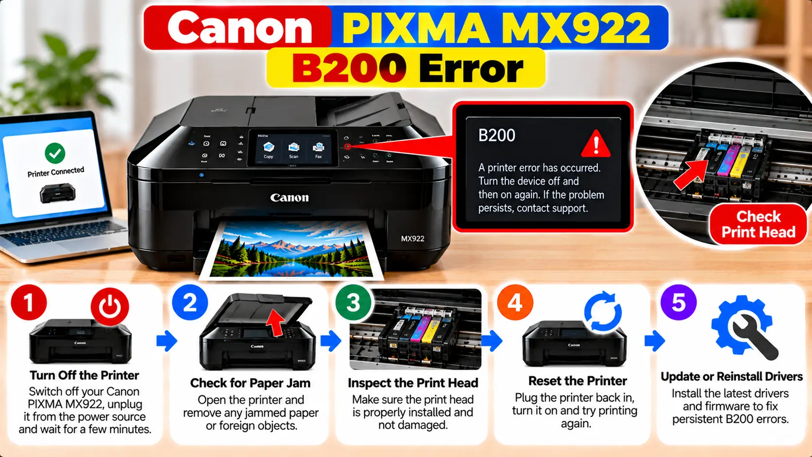 Canon PIXMA MX922 B200 error troubleshooting