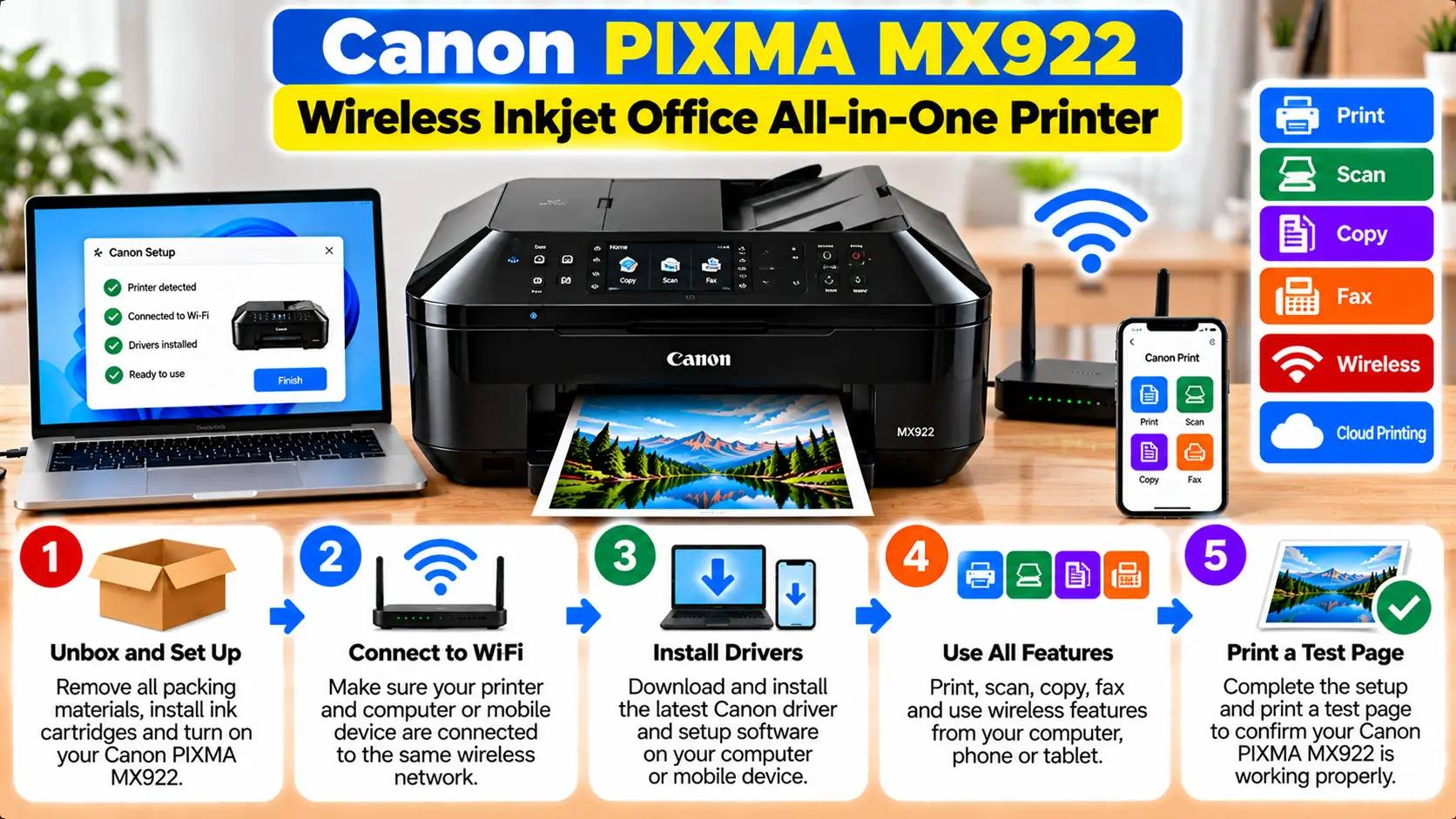 Canon PIXMA MX922 wireless inkjet office all-in-one printer