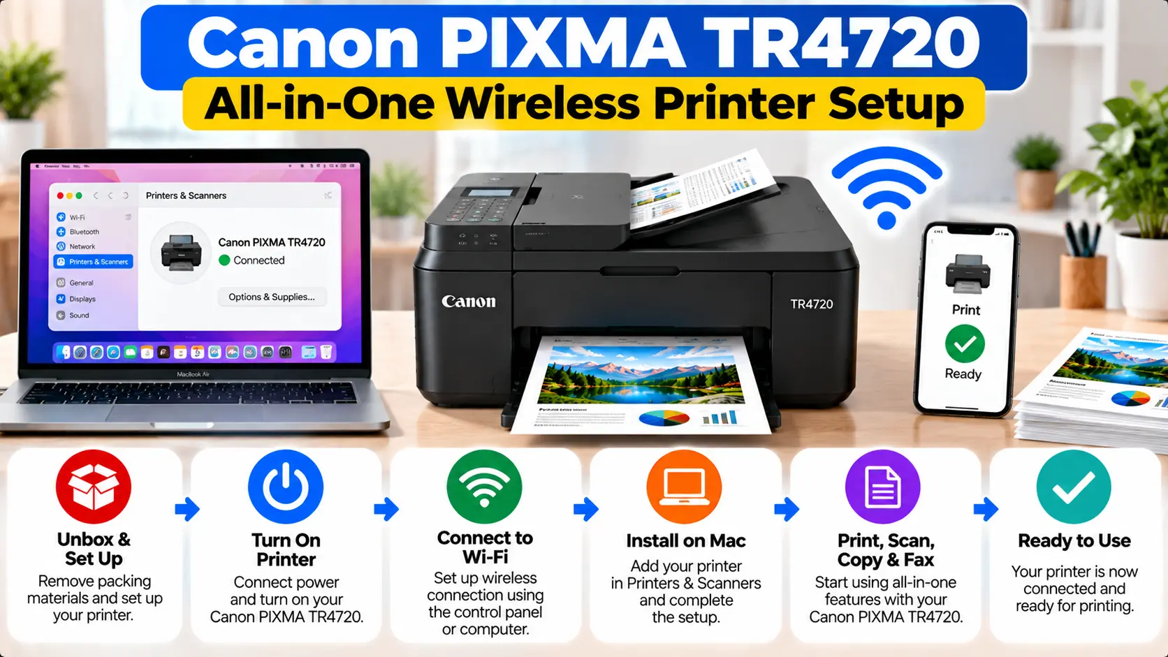 Canon PIXMA TR4720 all-in-one wireless printer setup
