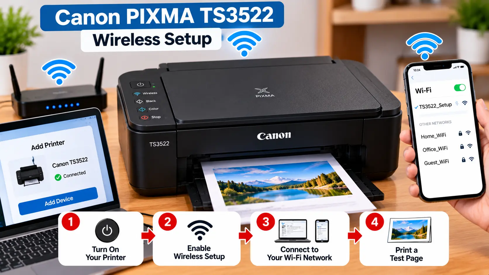 Canon PIXMA TS3522 wireless setup with WiFi
