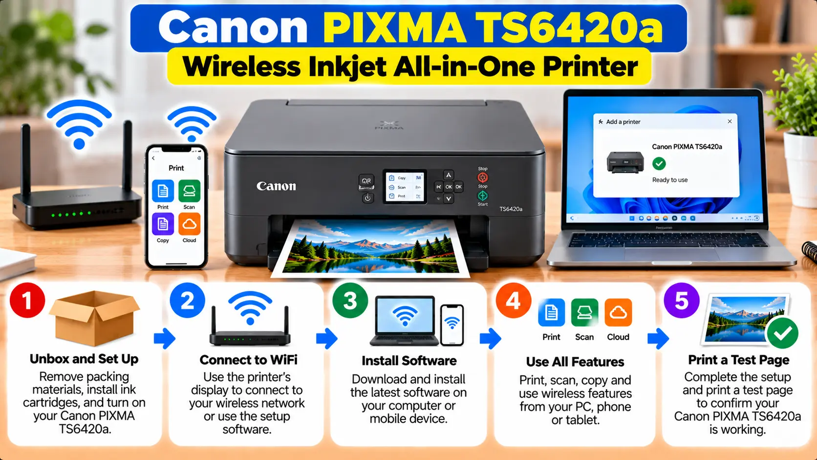 Canon PIXMA TS6420a wireless inkjet all-in-one printer setup