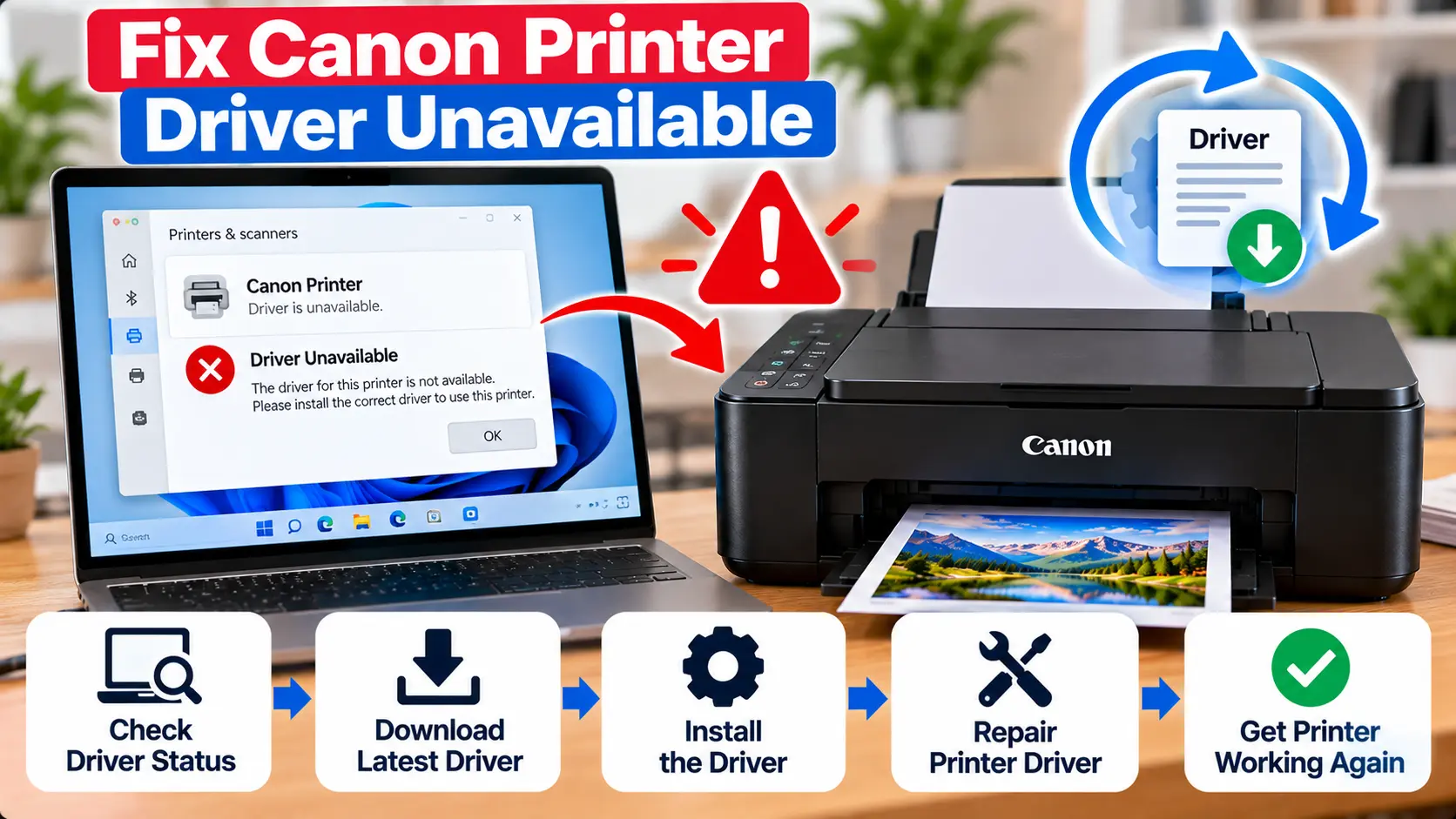 Canon printer driver unavailable error on a computer