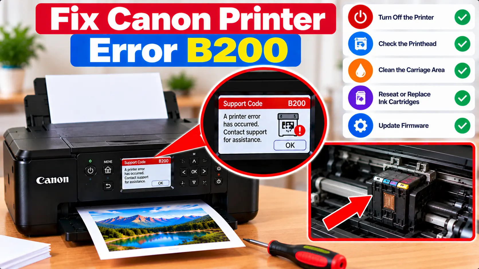 Canon printer error B200 troubleshooting