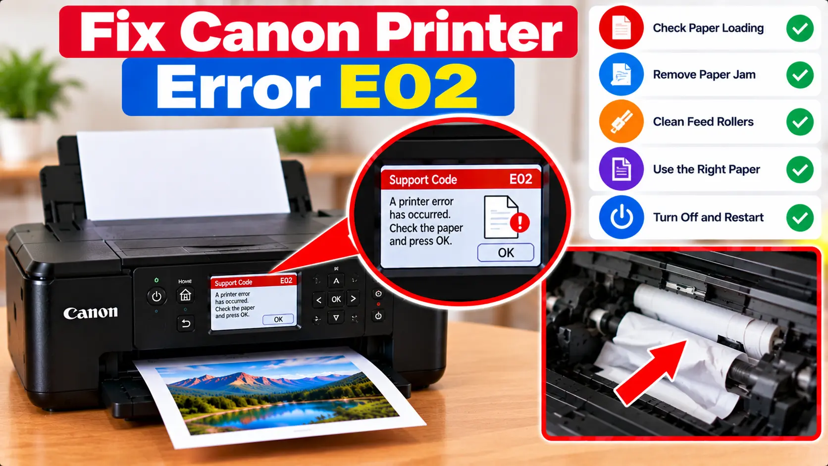 Canon printer error E02 paper feed troubleshooting