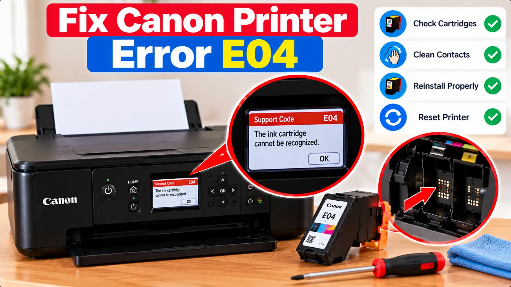 Canon printer error E04 cartridge troubleshooting