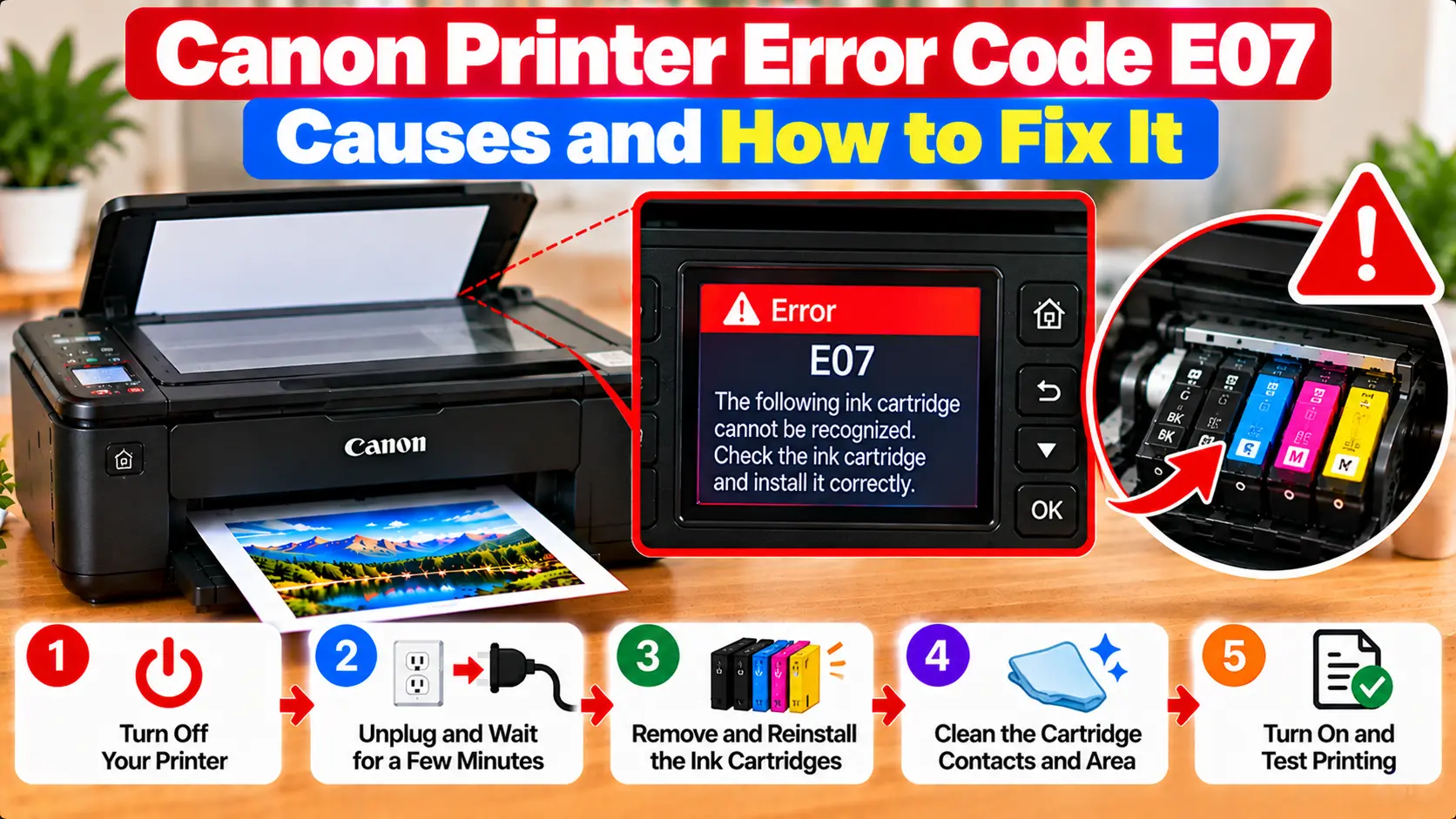 Canon printer error E07 troubleshooting