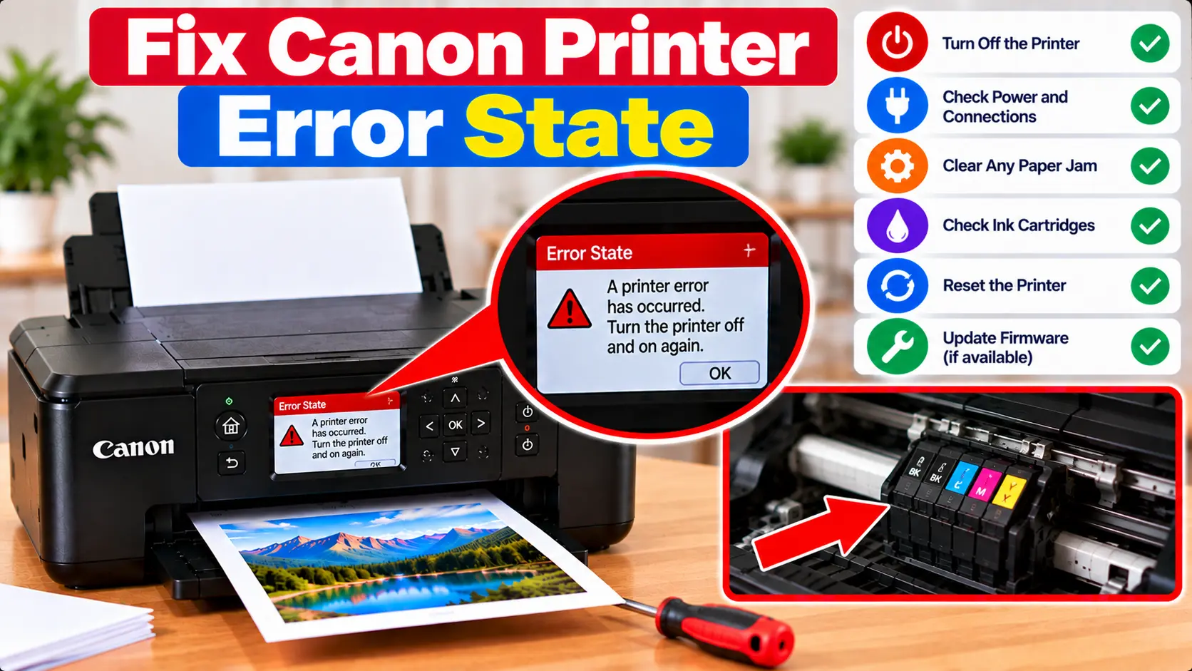 Canon printer in error state troubleshoot