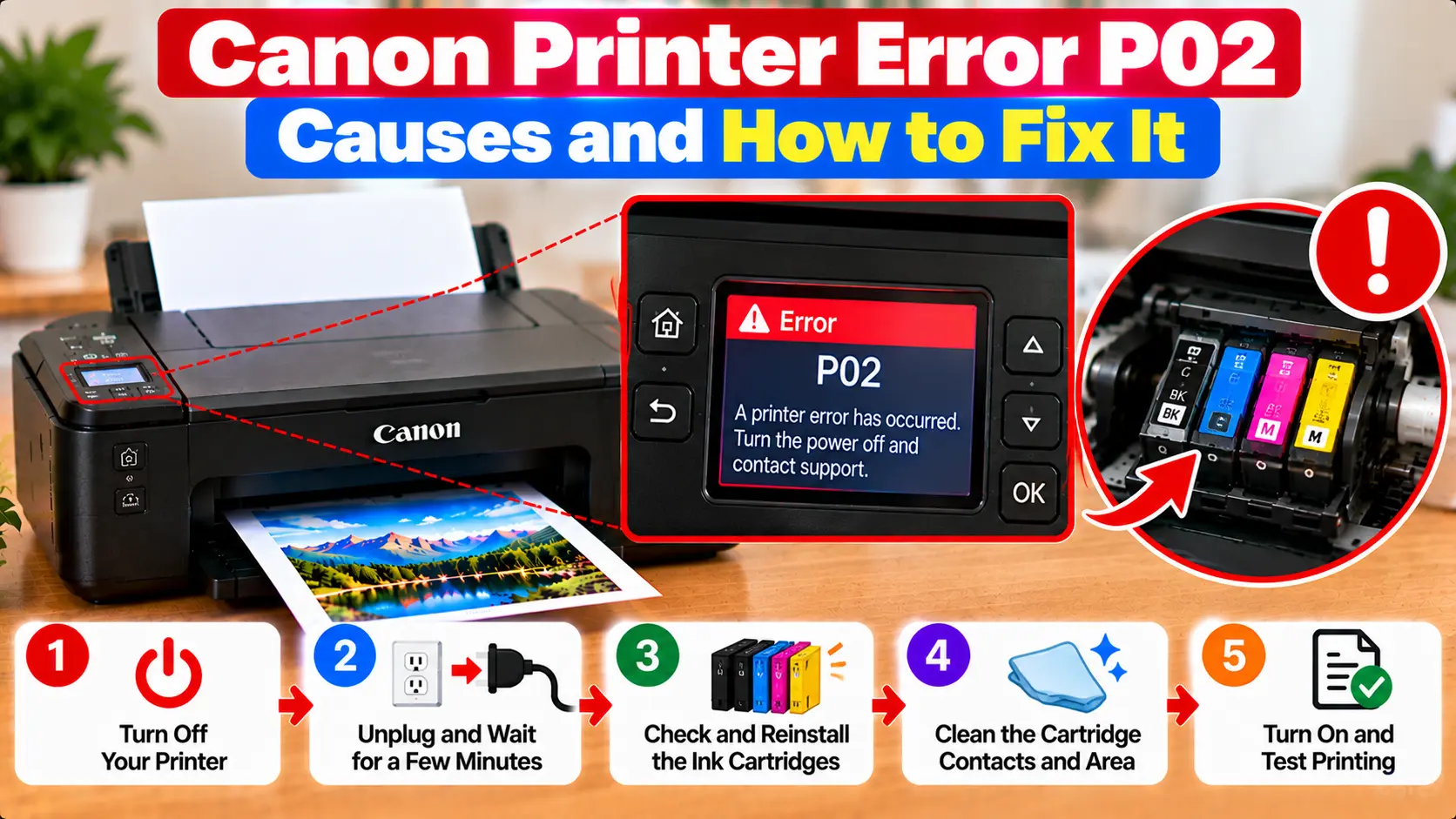 Canon printer error P02 troubleshooting