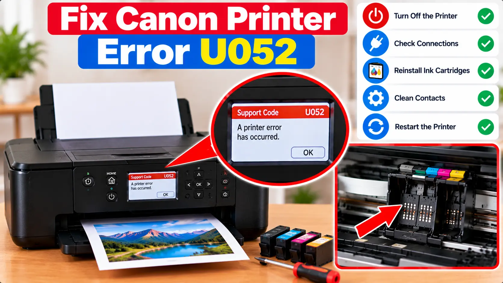 Canon printer error U052 troubleshooting
