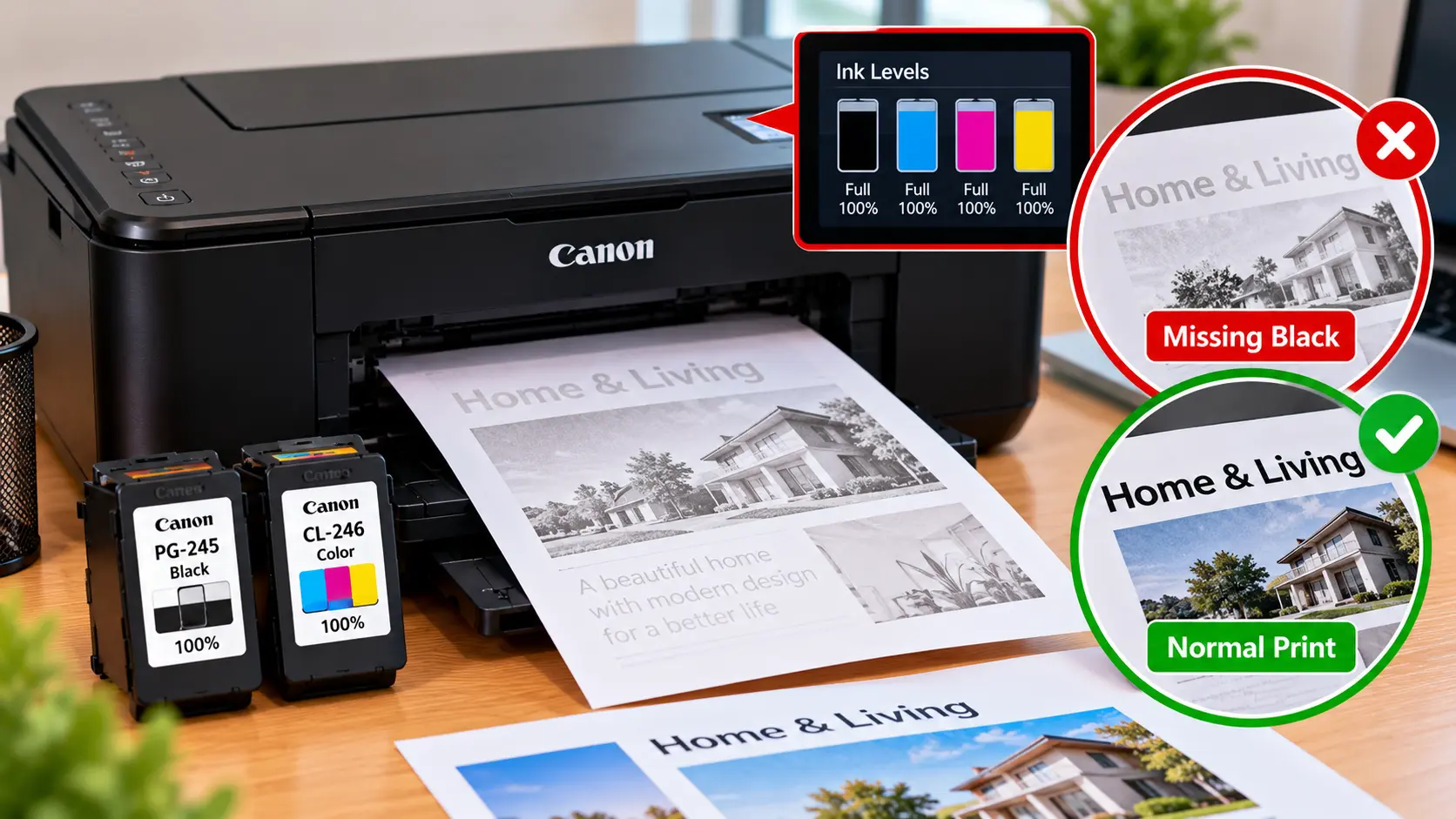 Canon printer not printing black even when ink is full