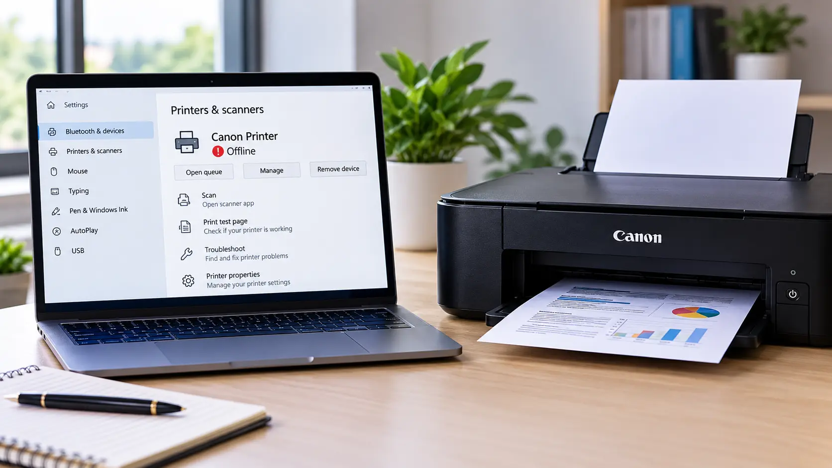 Canon printer offline troubleshooting on a computer