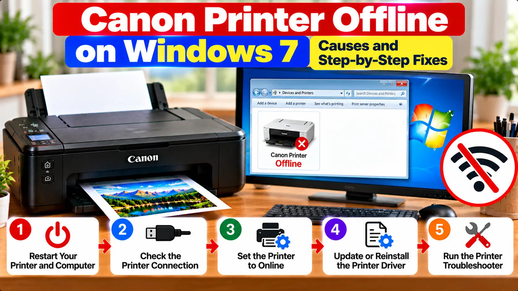Canon printer offline on Windows 7 troubleshooting