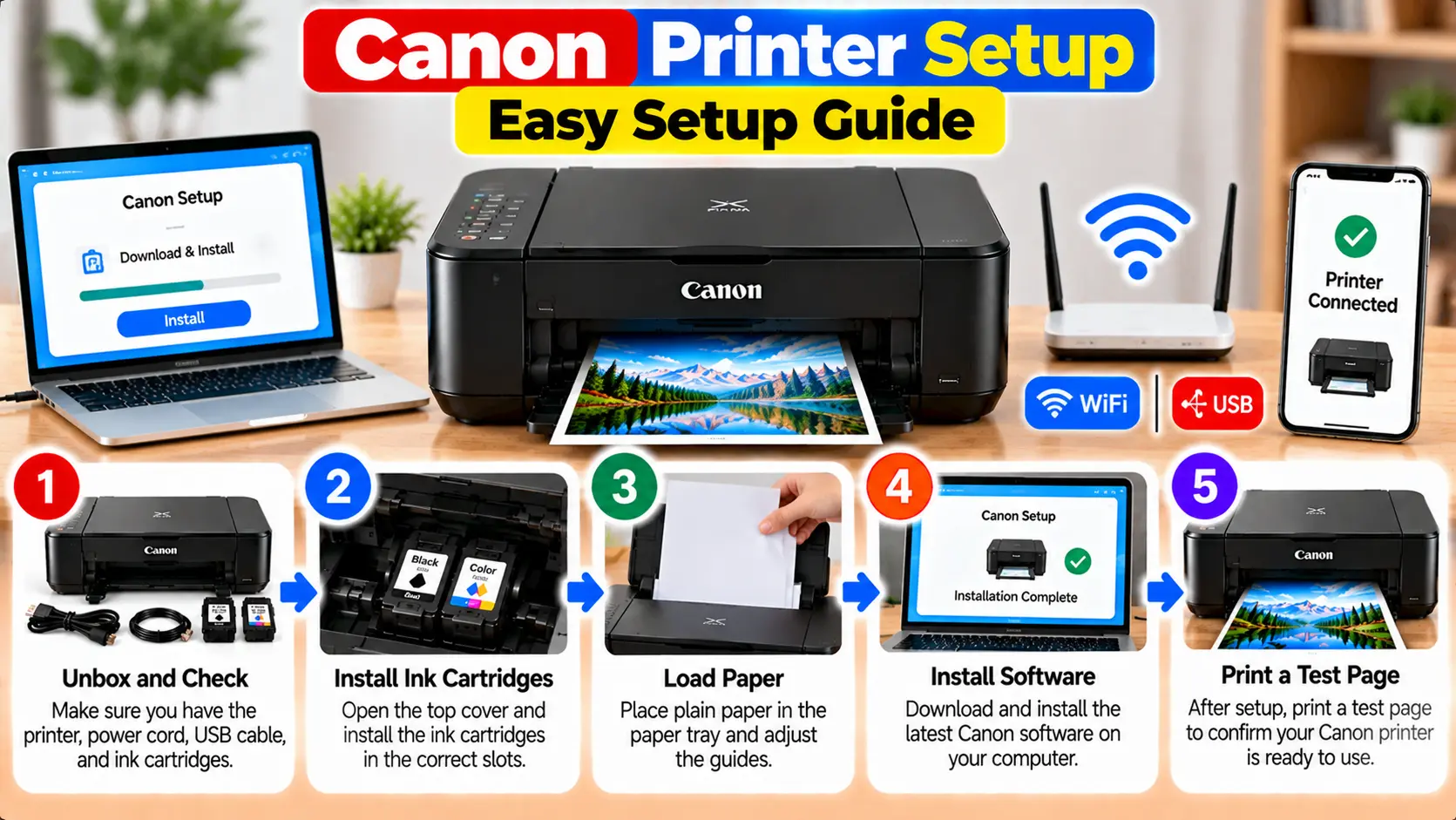 Canon printer setup on computer and WiFi