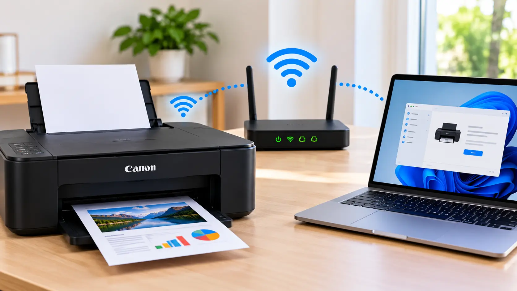 Canon printer WiFi setup with a wireless router and computer