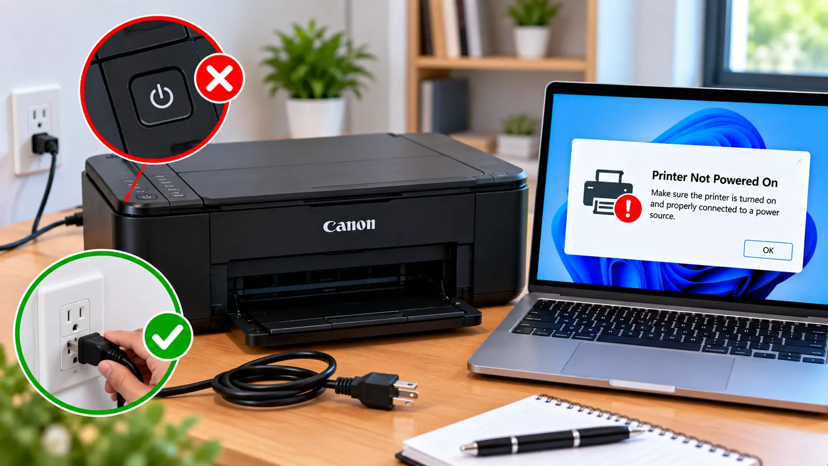 Canon printer not turning on or receiving power