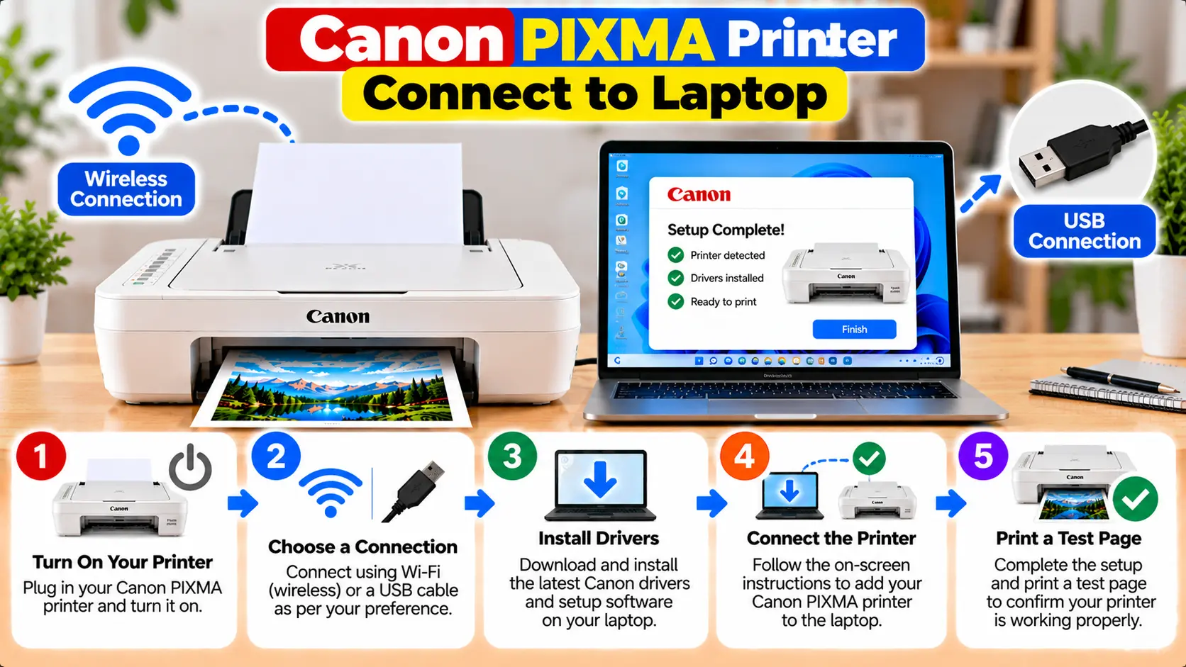Connect Canon PIXMA printer to laptop