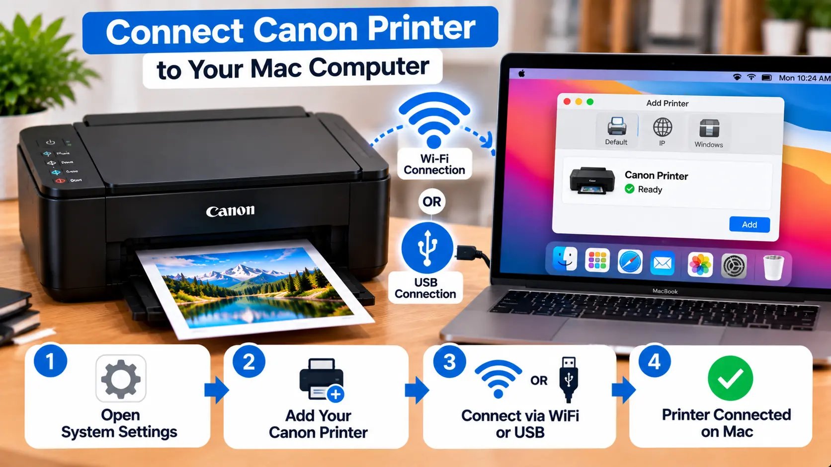 Connect Canon printer to a Mac computer