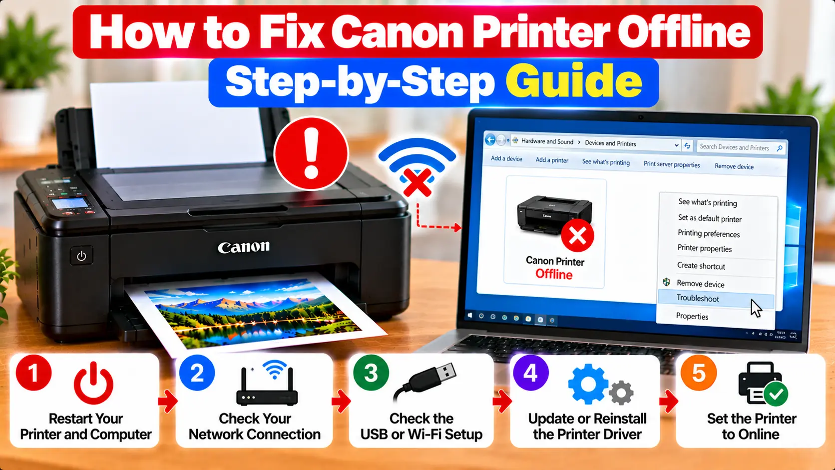 How to fix Canon printer offline